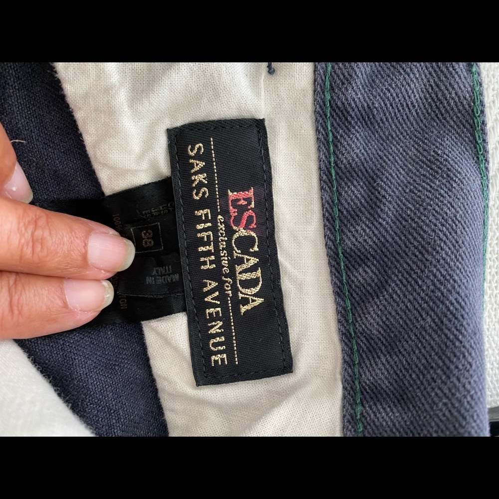 Escada jeans. Deep navy w green stitching